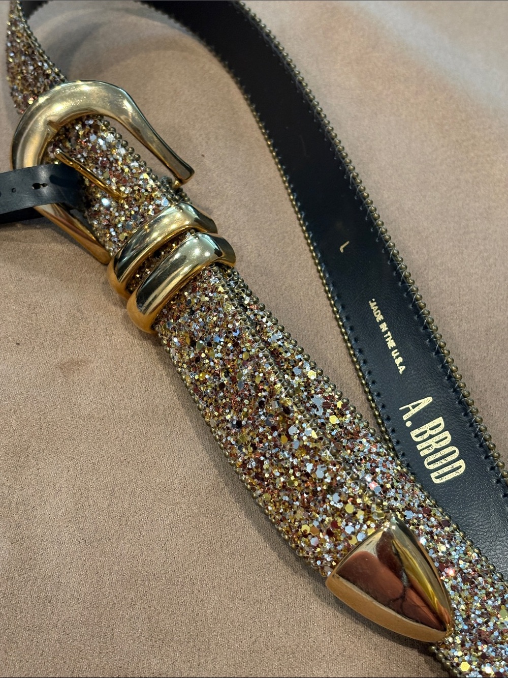 Vintage Y2K A. BROD Glitter Gold, Copper, Silver with Gold Hardware Belt M/L